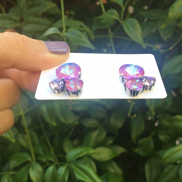 Fuchsia Magenta + Violet Crystal Earrings - Picture 12 of 14